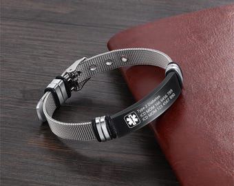 Personalized Medical Alert Bracelet,Metal Emergency ID Bracelet,ICE Bracelet,Gifts for Epilepsy,Diabetes and Allergy,Sporty medical bracelet