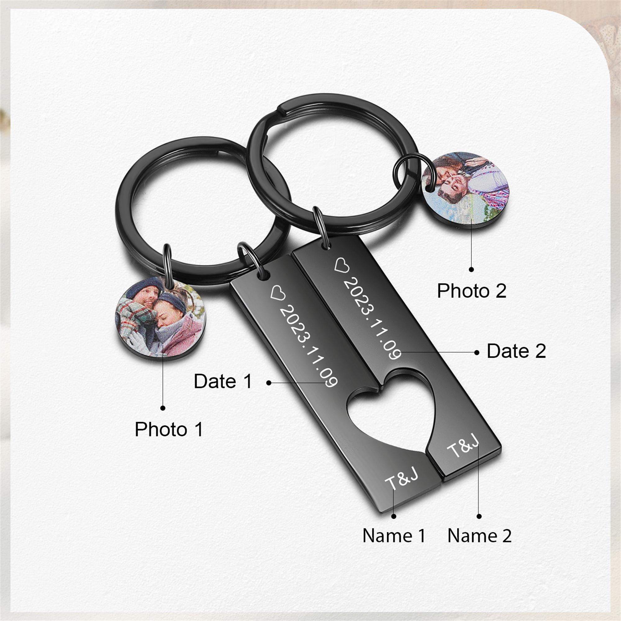Personalized Engraved Heart Couple Keychain Set,custom Photo Keychain ...