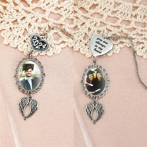 Custom Photo & Text Graduation Tassel with Angel Wings,Graduation Photo Charm,Memorial Graduation Gift,Graduation Cap Charm 2024