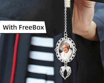 Personalized Graduation Tassel with 1-3 Photo,Graduation Memorial Tassel with Angel Wings,Graduation Cap Photo Charm,Graduation Gift For Her