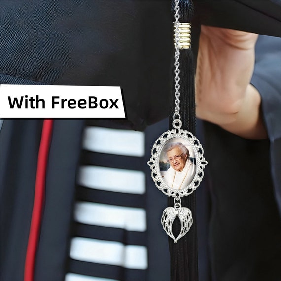 Personalized Graduation Tassel with 1-3 Photo,Graduation Memorial Tassel with Angel Wings,Graduation Cap Photo Charm,Graduation Gift For Her