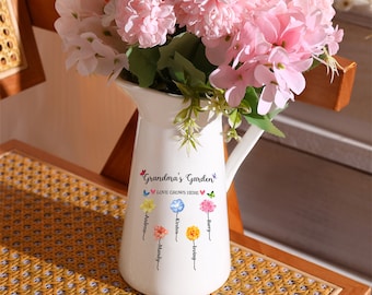Mother's Day Gift,Personalized Birth Flowers Vase,Grandma's Garden Flower Vase,Custom Family Names Vase,Grandma's Gift,Gifts for Mom