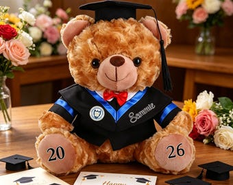 Personalized Graduation Teddy Bear, Custom School Emblem Or Name Graduate Gift, Class of 2026