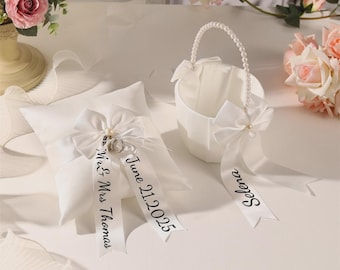 2025 Personliga Pärlbröllopsdekorationer Set, Anpassat Handtag Blomsterflickkorg, Present till Nygifta Par, Brudblomkorg, Bröllopstillbehör