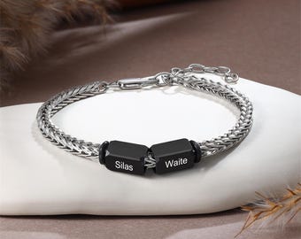 Pulsera de cuero personalizada para hombre, pulsera con nombre de niño, pulsera para papá, joyería hecha a mano para hombre, regalo para el esposo, regalo para el Día del Padre.