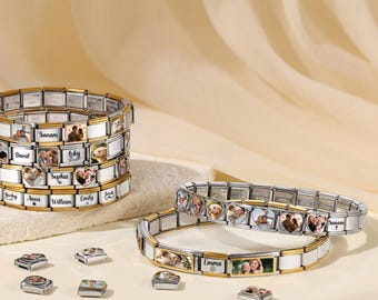 Custom Photo Charm Bracelet,Italian Charms with Photo or Birthstone,Memory Link Bracelet,DIY Jewelry Gift,Gift for Him/Her,Mother's Day Gift