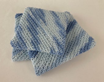 Set of 3 Crocheted Cotton Hot Pads - Blue