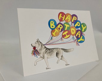 Siberian Husky Happy Birthday Card