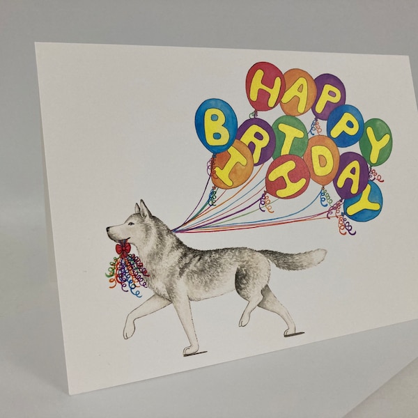 Siberian Husky Happy Birthday Card