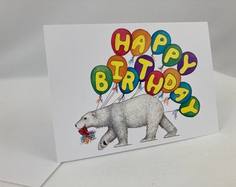Tarjeta del feliz cumpleaños del oso polar