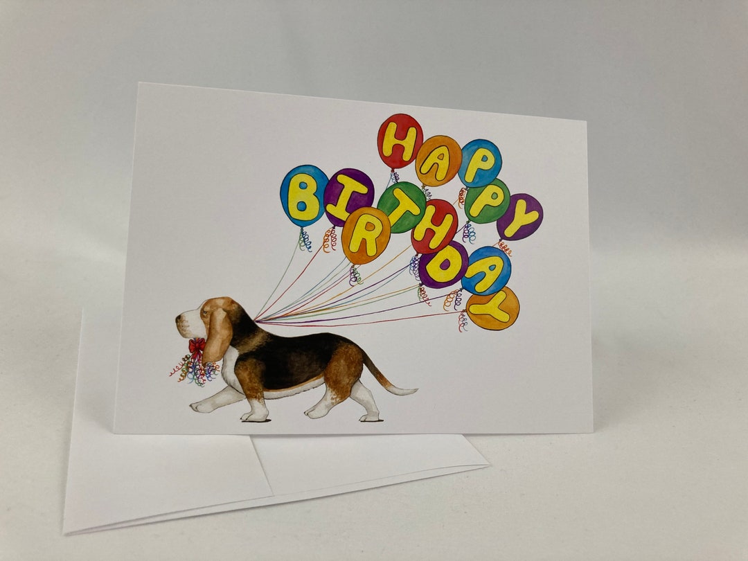 Basset Hound Happy Birthday Card Etsy