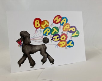 Black Poodle Happy Birthday Card
