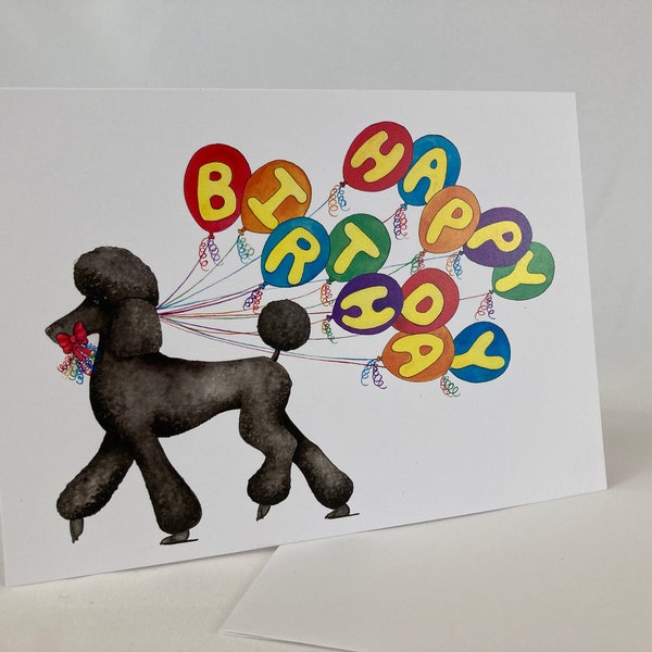 Black Poodle Happy Birthday Card