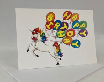 Tarjeta de felicitación de feliz cumpleaños unicornio