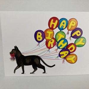 Carte joyeux anniversaire chat noir