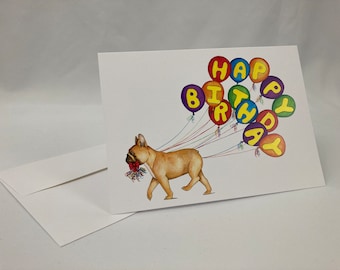 Tarjeta del feliz cumpleaños del bulldog francés