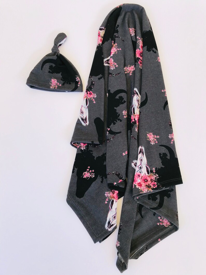 BOHO BABY NURSERY Baby Swaddles Baby Nursery must have Gorgeous gray and pink floral steer Newborn photography gift Soft jersey fabric