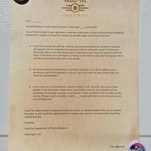 Fallout Vault- Tec Letter