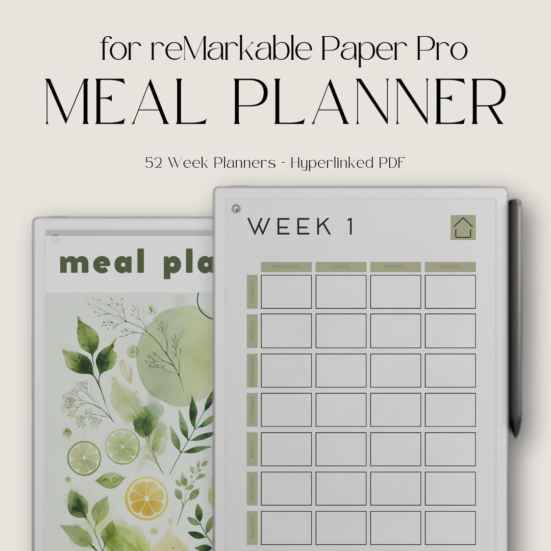 2026 Yearly Meal Planner for Remarkable Paper Pro: Hyperlinked Notebook ...