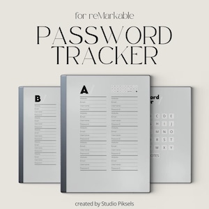 Passwort-Tracker für reMarkable, eInk Passwort-Tracker, digitales Passwort-Tracker mit Hyperlink, Vorlage für reMarkable 2, eInk Vorlage
