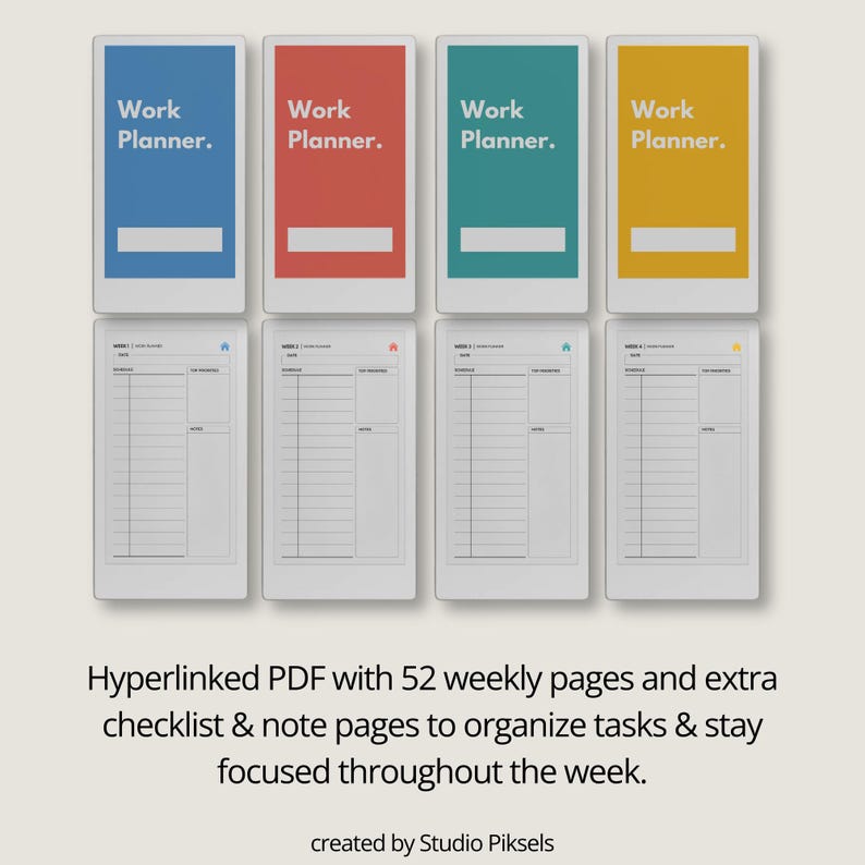 Work Planner for Remarkable Paper Pro Move: Linked Weekly Work Schedule ...
