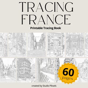 France Travel Tracing Book Bundle, Paris Tracing Pages, France Coloring Sheets, Village Coloring Pages, Adult Coloring & Kids Tracing