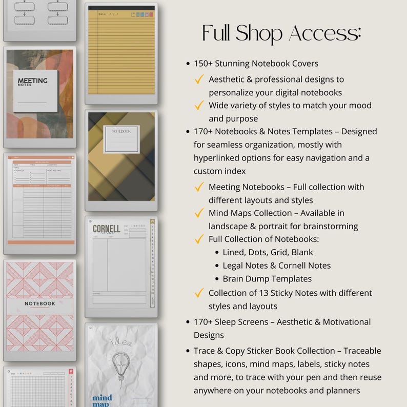 Volledige toegang tot de reMarkable Paper Pro-collecties, productiviteitssjablonen voor reMarkable Paper Pro, planner, notitieboek en sjablonenbundel. afbeelding 8