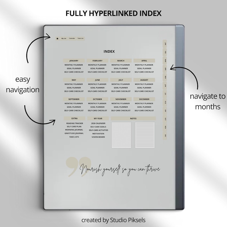2026 Self Care Planner for reMarkable 2: Wellness Journal With Calendars, Trackers, Vision Boards and Monthly Planning Pages