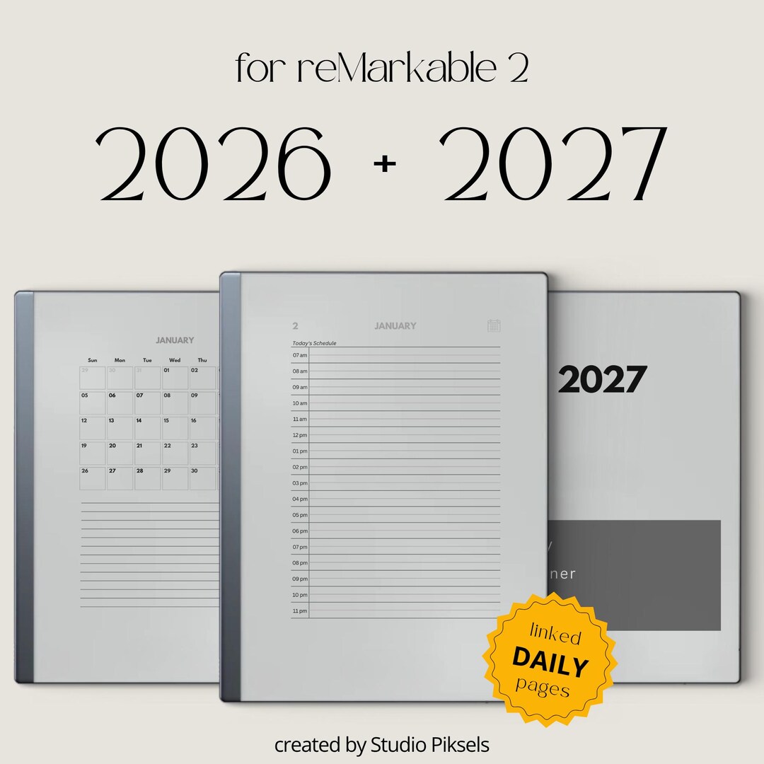 2026 + 2027 Hyperlinked Planner With Daily Schedules for Remarkable 1 ...