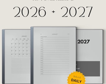 2026 + 2027 Hyperlinked Planner with Daily Schedules for reMarkable 1 + 2: Digital Daily, Monthly, and Yearly Planner With Linked Pages
