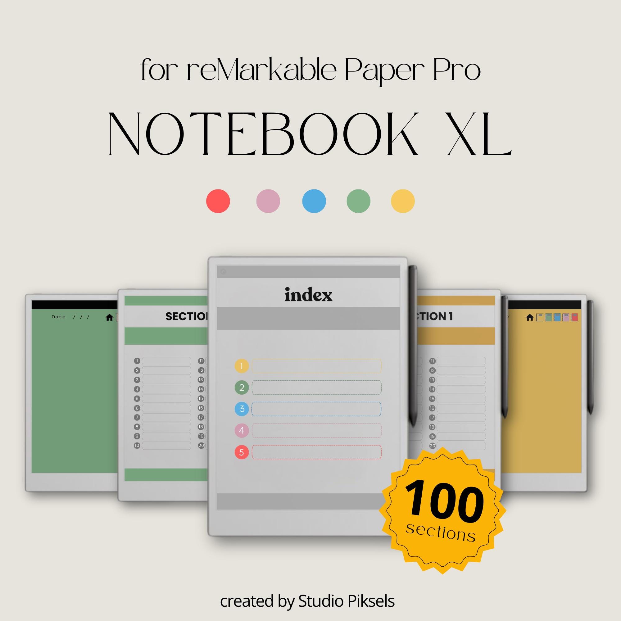 Notebook XL for Remarkable Paper Pro: Interactive Notes Template With 5 ...
