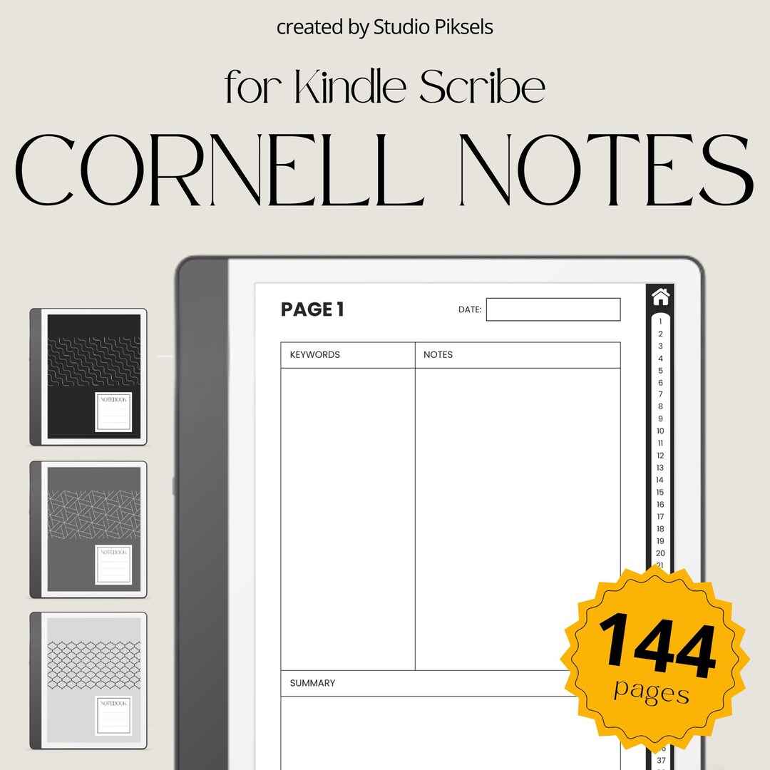 Hyperlinked Cornell Notes for Kindle Scribe, Kindle Scribe Notebook ...
