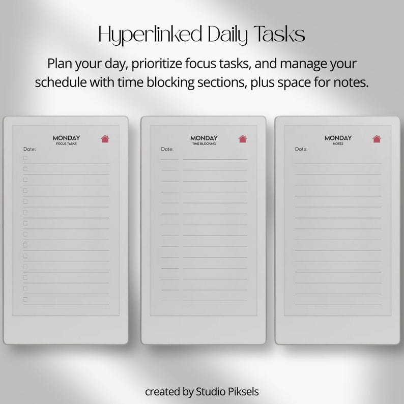 Daily Tasks Planner for Remarkable Paper Pro Move: Hyperlinked Daily ...