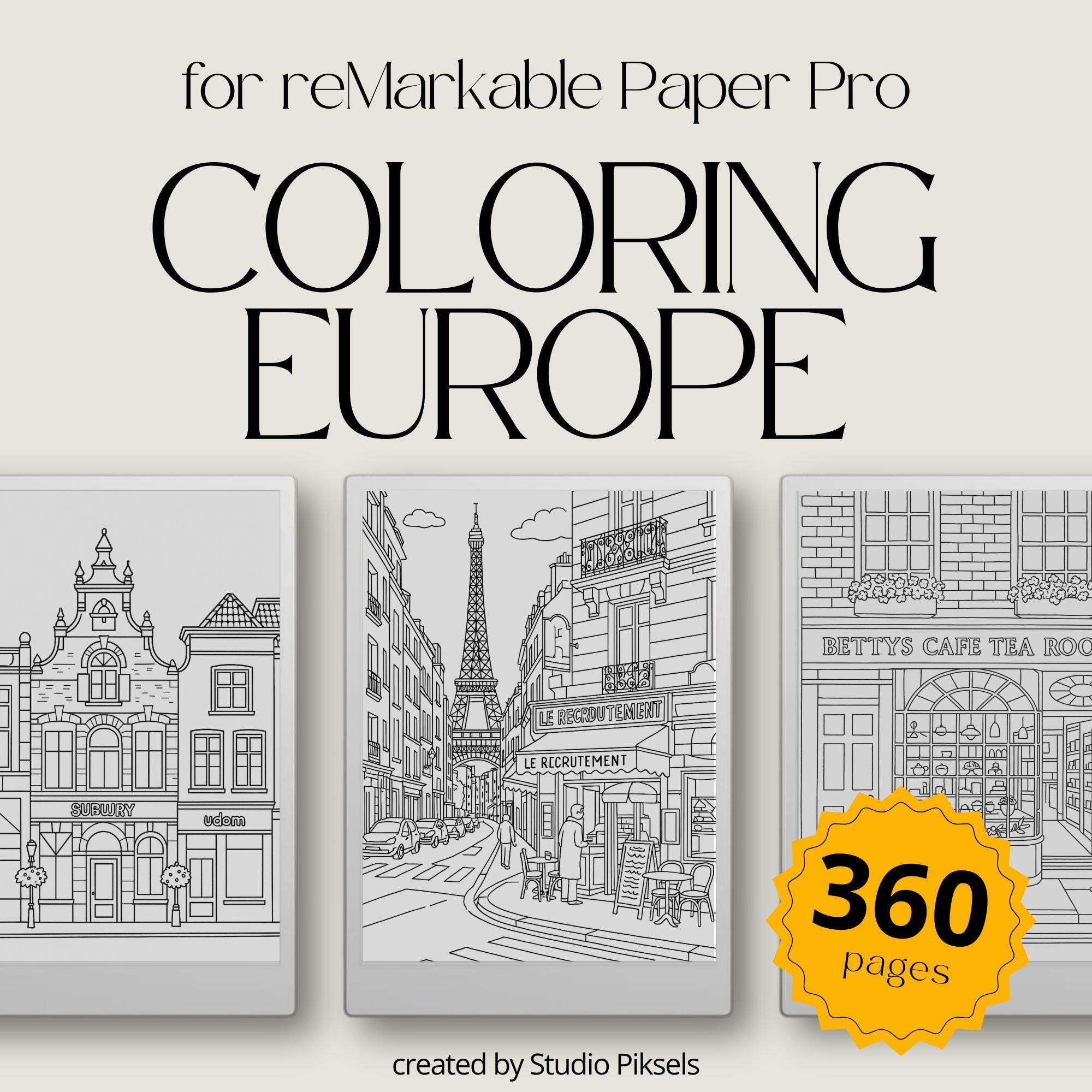 Europe Coloring Book Bundle for reMarkable Paper Pro, Adult Coloring Book, Calming Coloring Book for reMarkable Paper Pro,  Coloring Book