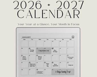 2026 + 2027 Monthly Calendar for reMarkable Paper Pure: Landscape Planner With Yearly Overview With Month-at-a-Glance Pages