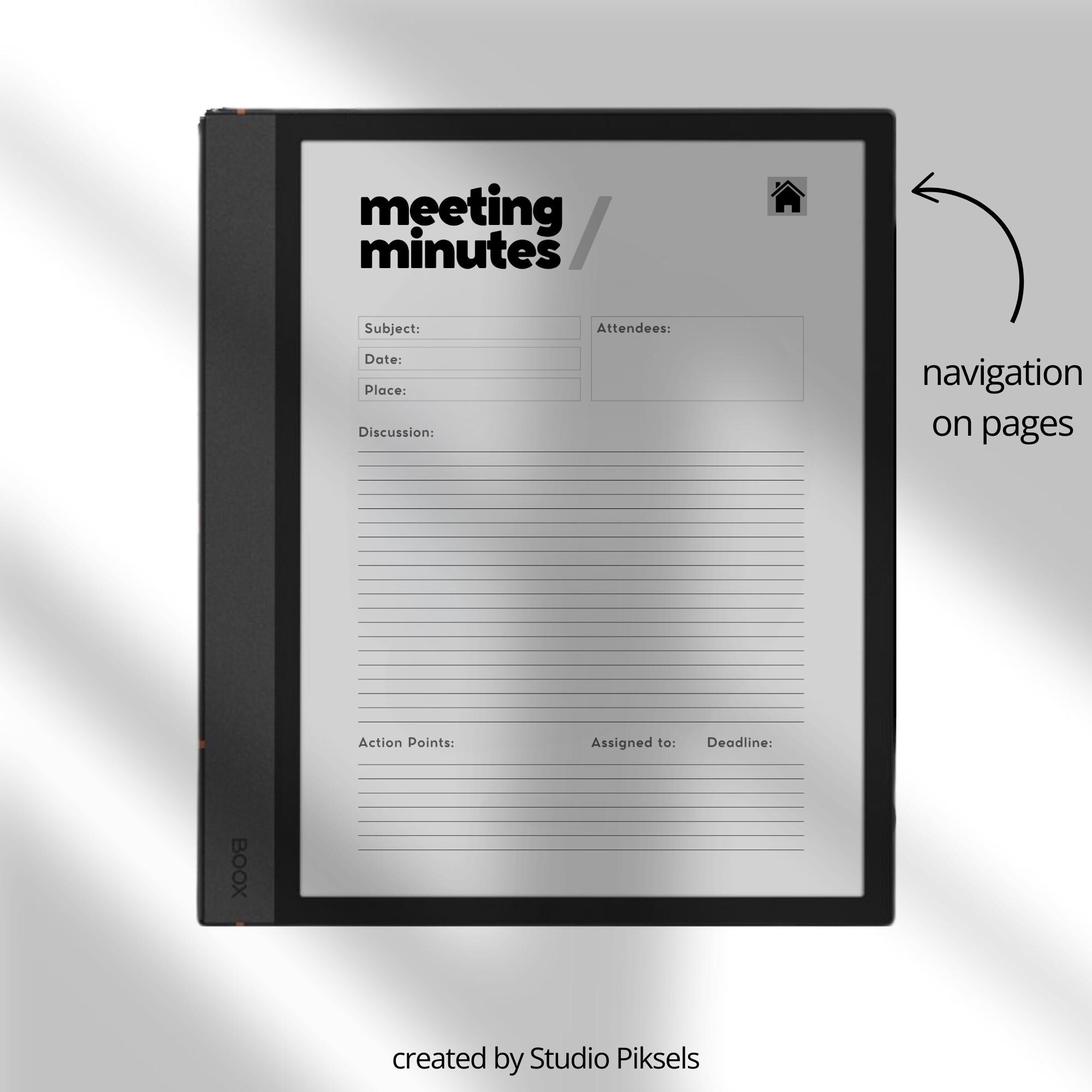 Hyperlinked Meeting Minutes Notebook for BOOX Note, Meeting Notes for ...