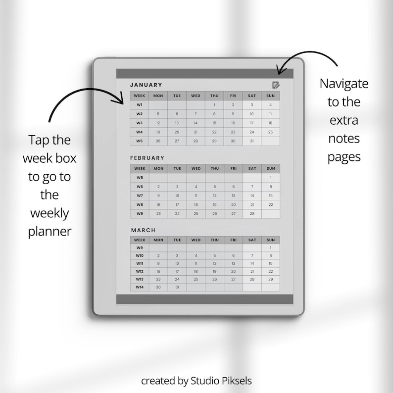 Hyperlinked Weekly Planner for reMarkable Paper Pure: Linked 2026 + 2027 Weekly Calendar With Quarterly Overview and Week Priority Planners