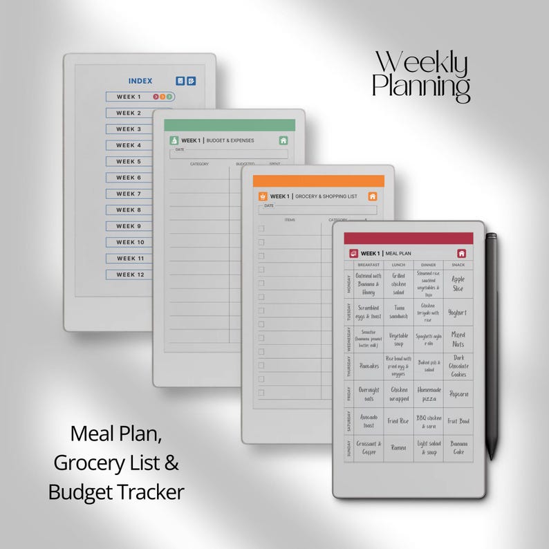 Food Planner for Remarkable Paper Pro Move: Interactive Weekly Meal ...
