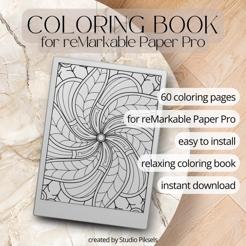 Mindful Coloring Book for reMarkable Paper Pro, Eink Adult Coloring Book