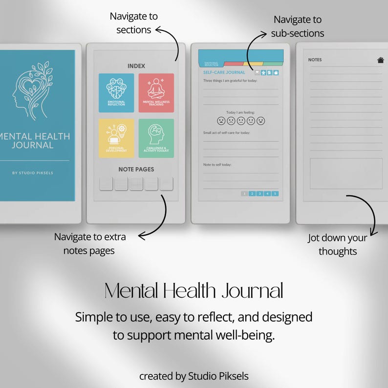 Mental Health Journal for reMarkable Paper Pro Move: Wellness & Self-Care Planner With Therapy Notes and Habit Tracker for Personal Growth
