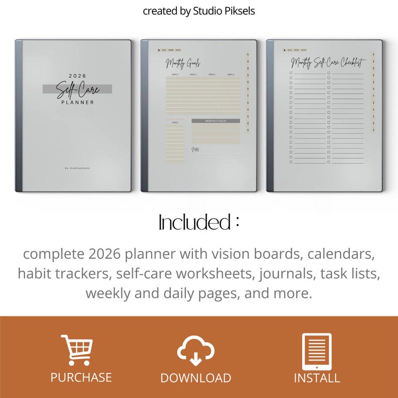 2026 Self Care Planner for reMarkable 2: Wellness Journal With Calendars, Trackers, Vision Boards and Monthly Planning Pages
