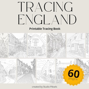 Spårningssidor för England, spårningsblad för städer, spårning av stugor, målarbok för resor i Europa, spårningssidor för vuxna och spårningssidor för barn