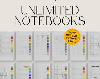 May include: An advertisement for the reMarkable Paper Pro Move, showcasing various digital notebook templates. The image features multiple white tablets with different layouts, including notes, mindmaps, and meeting agendas. Text includes "UNLIMITED NOTEBOOKS."