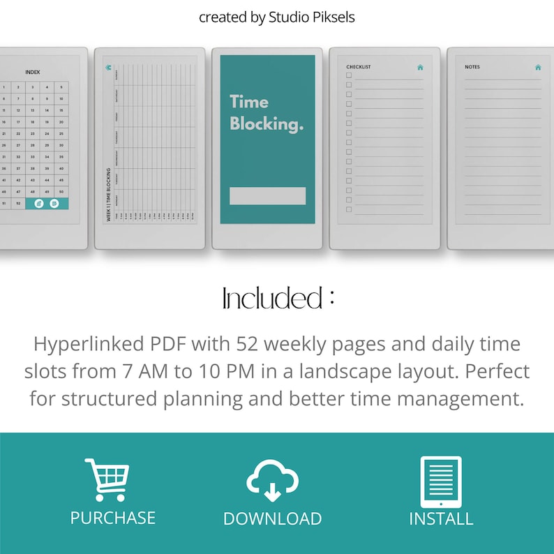 Landscape Time Blocking Planner for Remarkable Paper Pro Move: Linked ...