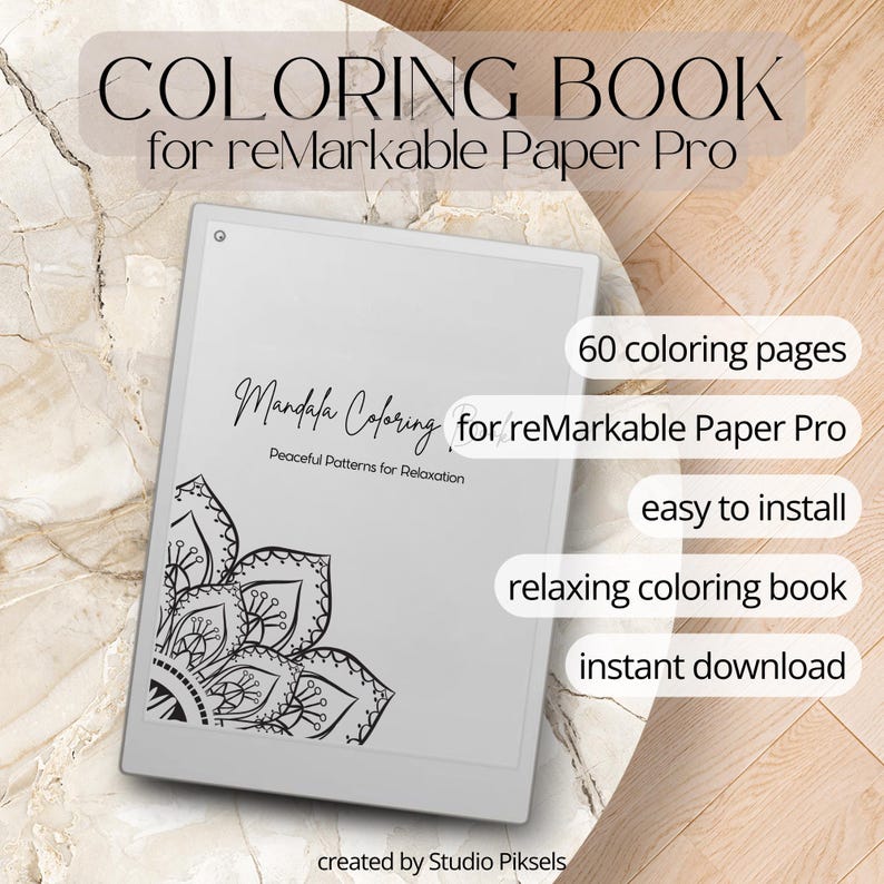 Mindful Coloring Book for reMarkable Paper Pro, Eink Adult Coloring Book