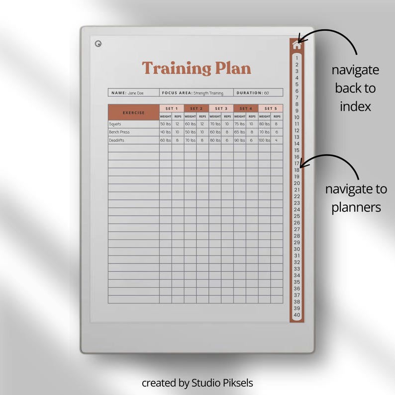 Fitness Planner for reMarkable Paper Pro | Digital Workout Tracker for reMarkable