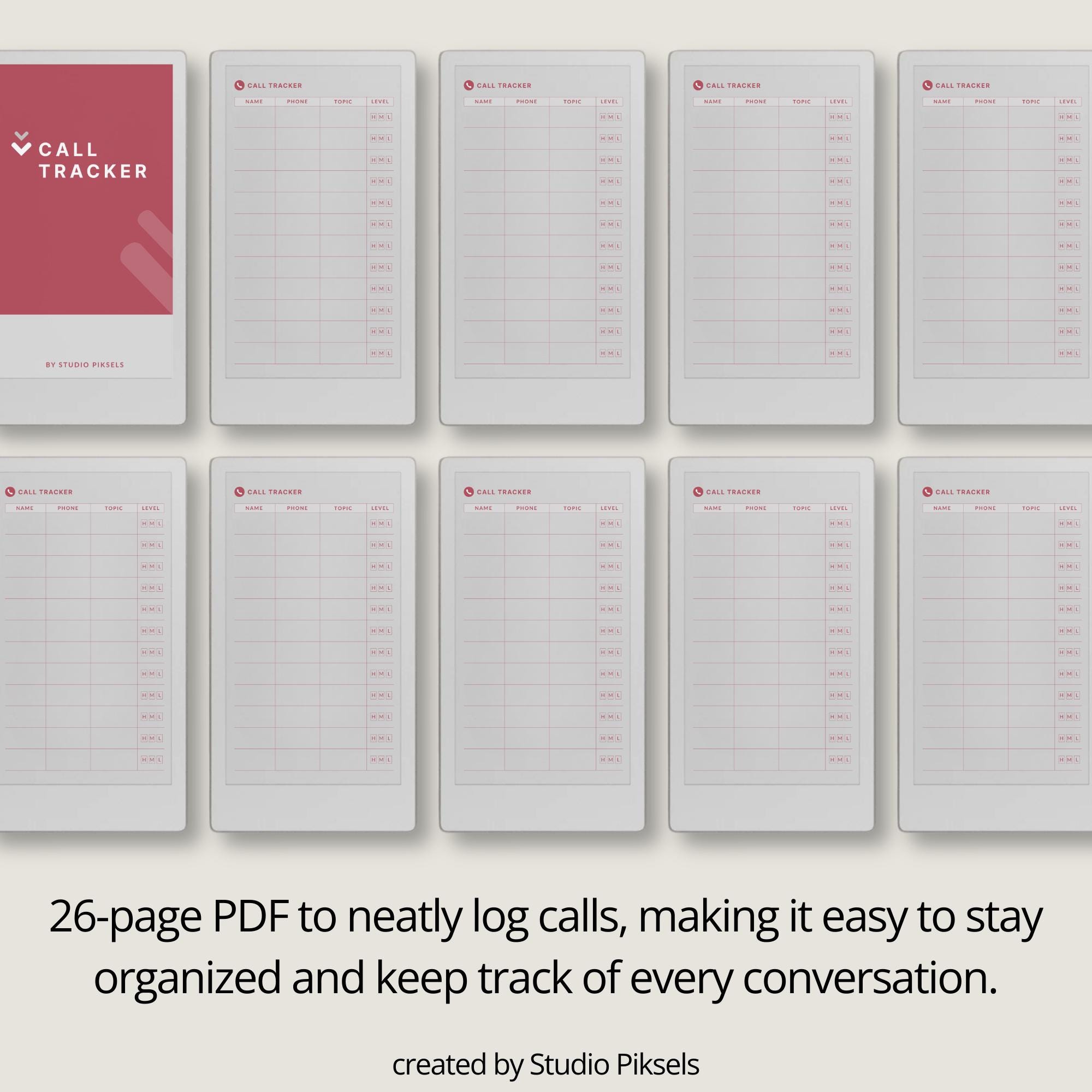 Phone Call Tracker for Remarkable Paper Pro Move, Phone Call Log Book ...