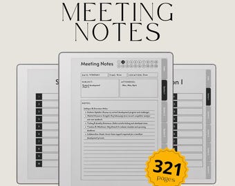 Meeting Minutes Template for reMarkable Paper Pure: Hyperlinked Meeting Notes & Business Planner Bundle