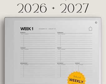 Hyperlinked Week Calendar for reMarkable Paper Pro: Digital Linked Week Overview With Hourly Overview, Including Bonus Note Pages