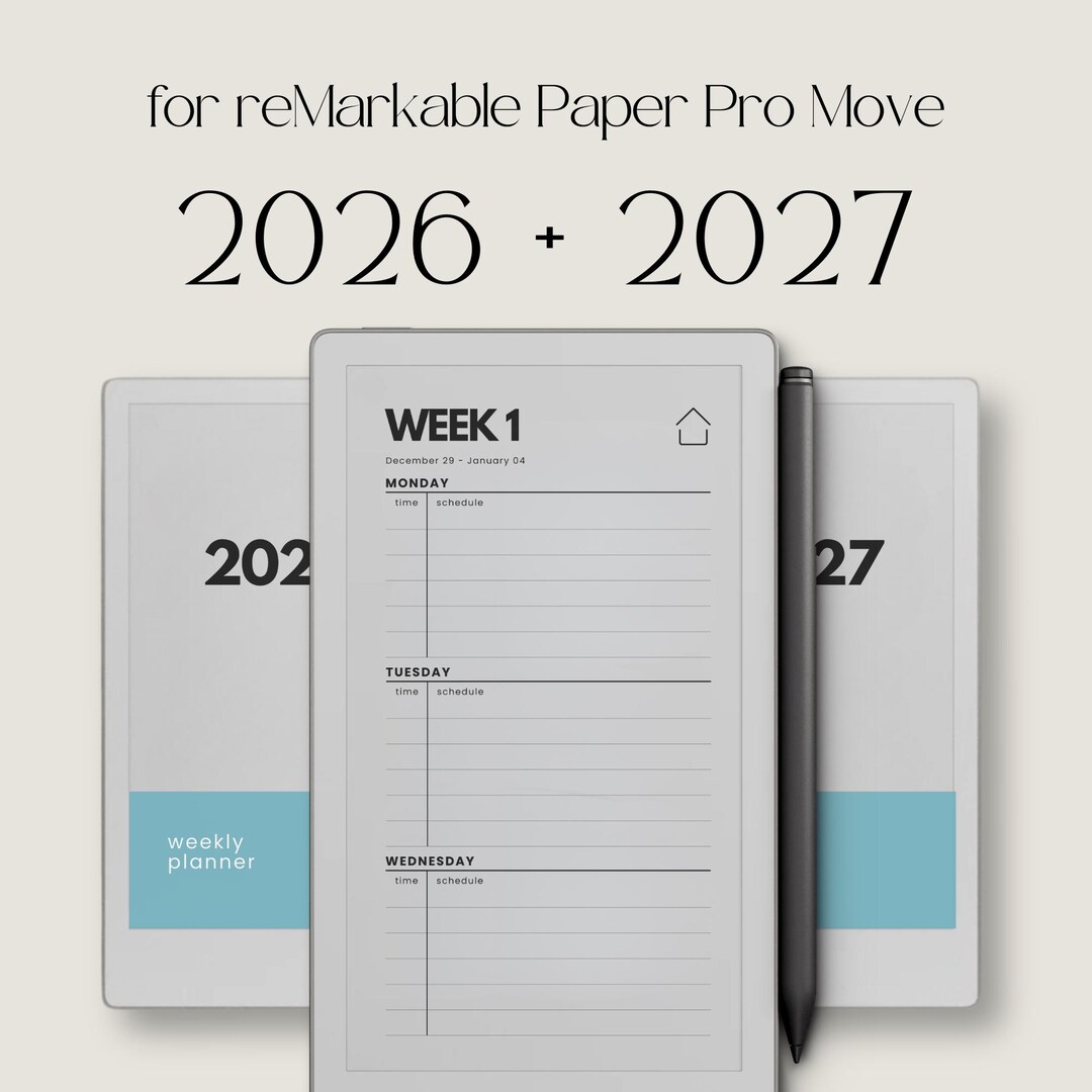 2026 + 2027 Hyperlinked Week Planner for Remarkable Paper Pro Move ...